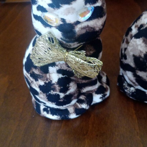 Set of Christmas handmade ornaments two leopard cats with beige and gold details like new