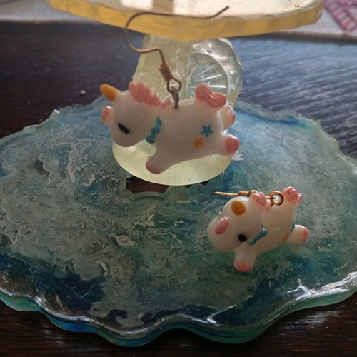 Earrings pair new with teddy bear, dog, unicorn, white and pink
