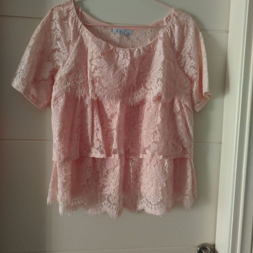 Amy's summer blouse with lace, pink, size M