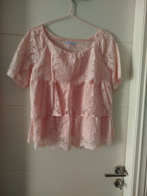 Amy's summer blouse with lace, pink, size M