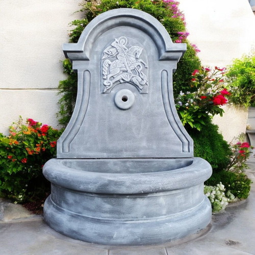 Saint George Garden Fountain Concrete Wall-Mounted Outdoor Gray White