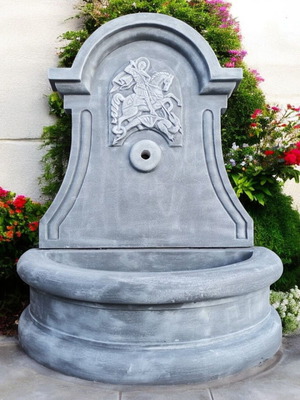 Saint George Garden Fountain Concrete Wall-Mounted Outdoor Gray White