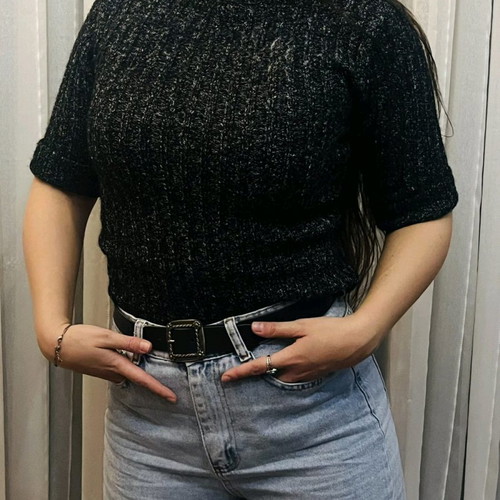 Knitted blouse dark gray with subtle shine