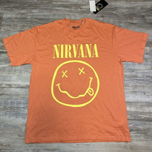 Carlings Culture Nirvana Smiley T-Shirt Salmon Orange Medium New