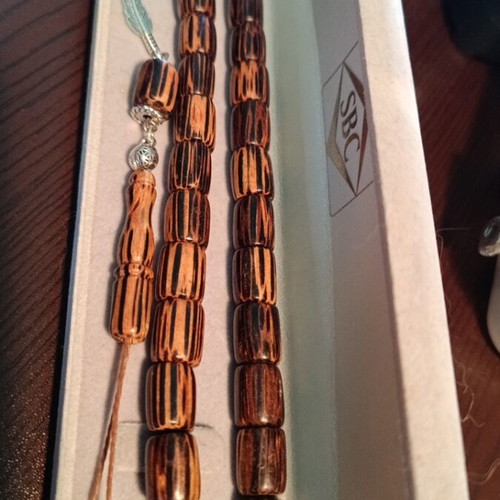Handmade komboloi from African wood with silver finish, new