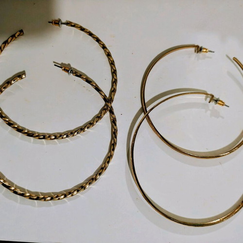 Hoop earrings used, 2 pairs gold tone