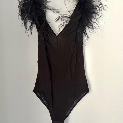 Pinko black transparent bodysuit with feathers like new, size XS