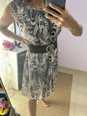 Fit & Flare Dress with Geometric Feather Print like new