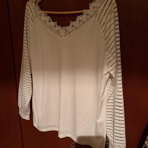 Amelie blouse XXL white with lace and sheer sleeves
