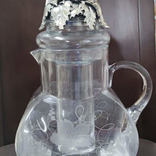 Bohemia crystal pitcher used with silver-plated stopper and ice tube