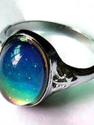 Stainless Steel Ring with Color-Changing Stone, New, Size 57