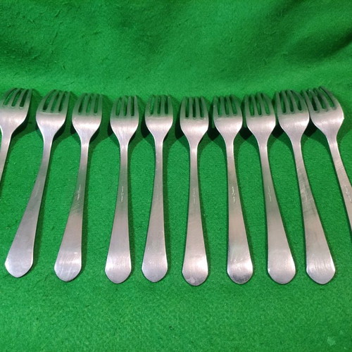 Nissiotis Rostfrei forks used, set of 10, collectible Xenia 1968
