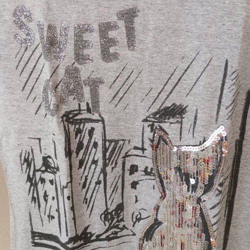 T-shirt "Sweet Cat" with sequins, grey melange