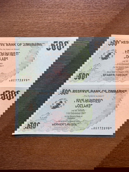 ZIMBABWE - 2x 500 Δολάρια UNC ΣΥΝΕΧΟΜΕΝΑ ΝΟΥΜΕΡΑ