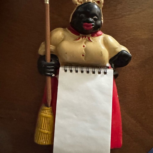 Vintage Mammy wall note pad used, chalkware decorative 1940s