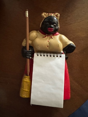 Vintage Mammy wall note pad used, chalkware decorative 1940s