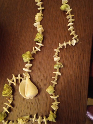 Long necklace made of shells like new, beige and brown