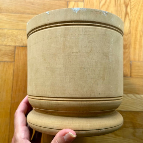 Traditional wooden mortar used, natural wood, 17 cm height