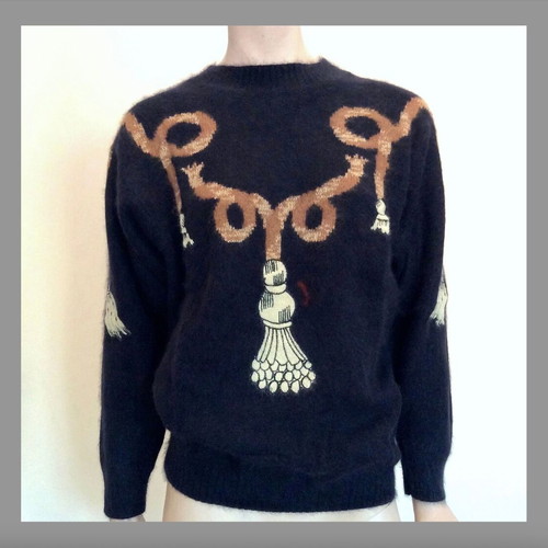 Mondì Wool & Angora Knit Sweater with Tassel Print, Size S/M