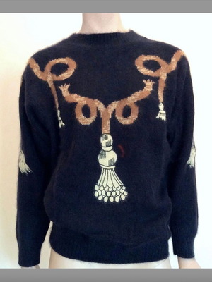 Mondì Wool & Angora Knit Sweater with Tassel Print, Size S/M
