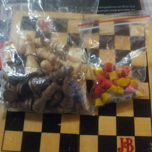 Mini backgammon and chess wooden used