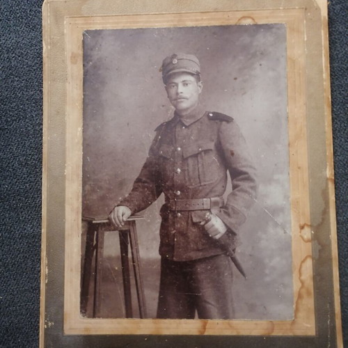 Soldier photo on cardboard used, with wear