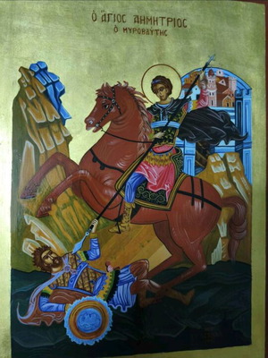 Handmade icon of Saint Demetrios Athos style, new