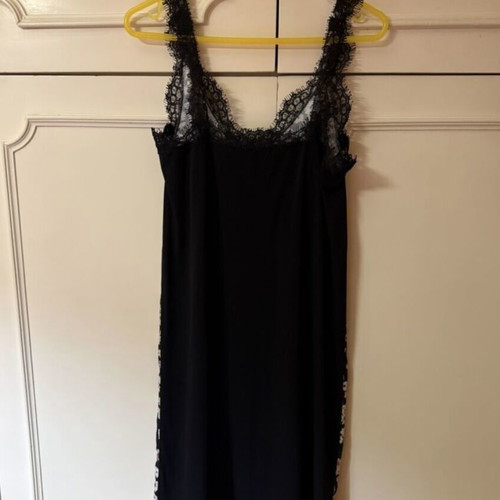 Zara midi slip dress with daisy print and black lace