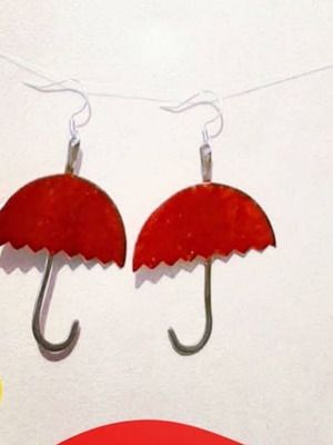 Earrings red handmade medium umbrella shape brass new