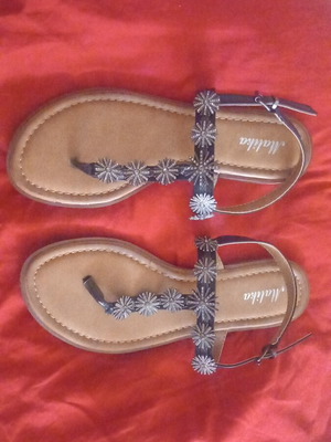 Malika flat women sandals black with rhinestones new