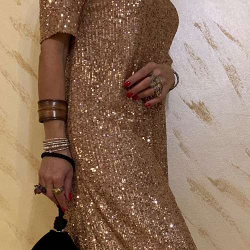 Gold sequin dress new, comfortable fit, size L/XL