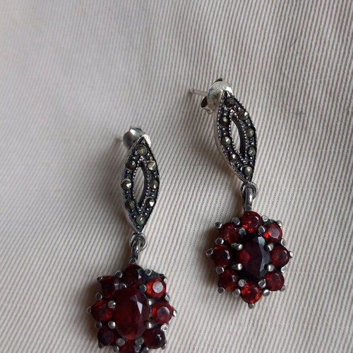 925 earrings used with garnet and marcasite vintage