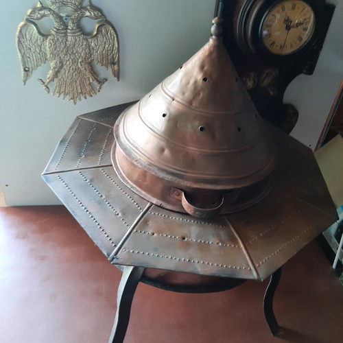 Ottoman copper brazier used, traditional handcrafted mangal