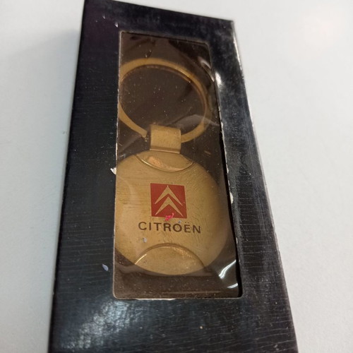 Citroen metal keychain silver with case in fair condition