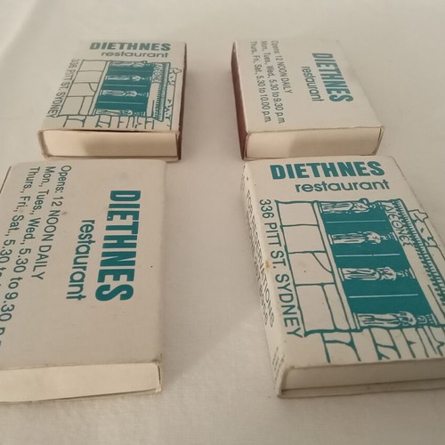 Diethnes Greek Restaurant Sydney matchboxes used