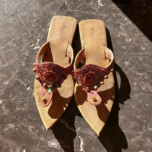 Easy-Walk Ethnic Sandals with Beads Size 38 New