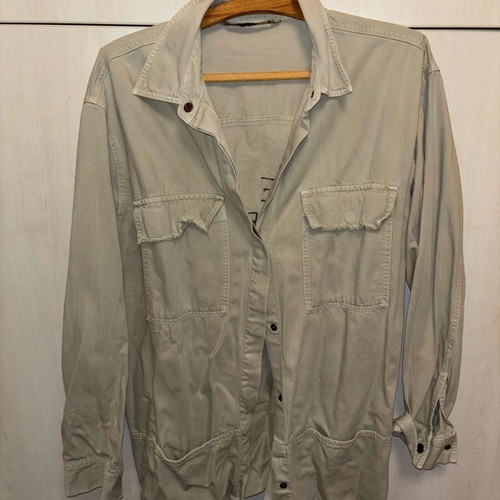 Zara denim jacket used, beige and green, size M