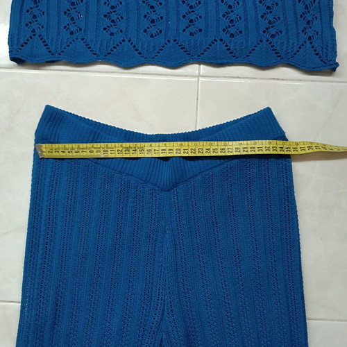 Knitted summer set two pieces top and perforated pants royal blue like new