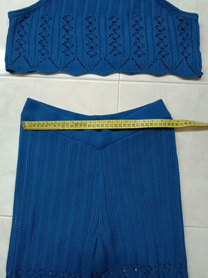 Knitted summer set two pieces top and perforated pants royal blue like new