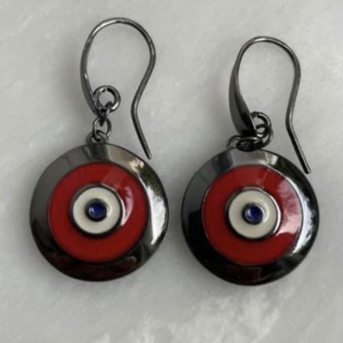 Anna Maria Mazaraki earrings new with black silver-plated metal and red enamel