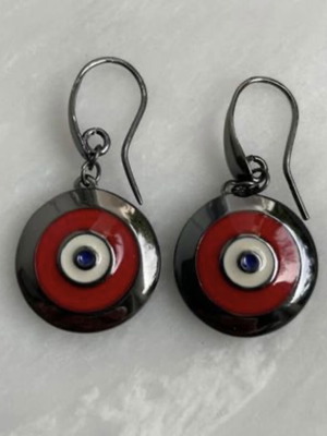 Anna Maria Mazaraki earrings new with black silver-plated metal and red enamel