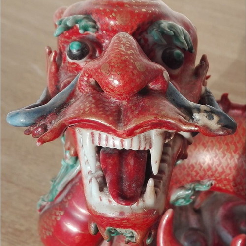 Red Dragon Ceramic Figurine vintage 60s/70s used