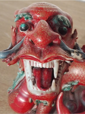 Red Dragon Ceramic Figurine vintage 60s/70s used
