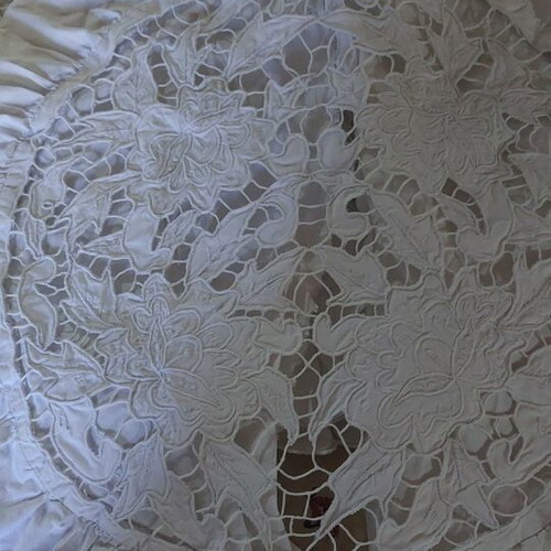 Handmade cutwork pillows used, set of 3 pieces