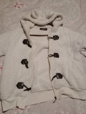 White teddy jacket with hood and buttons like new