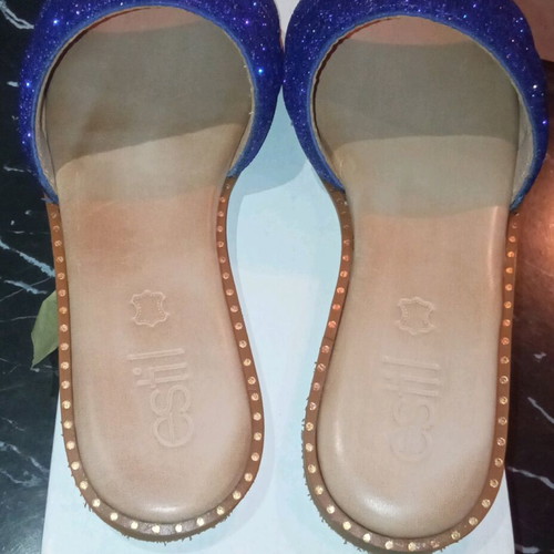 Estil sandals with rhinestones leather, new, size 40, beige and blue