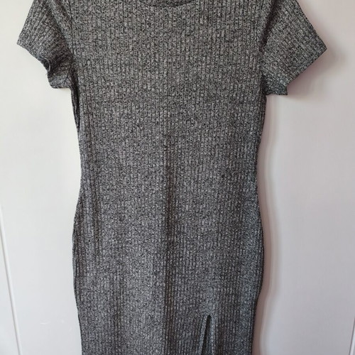 Shein mini dress ribbed gray with small slit, like new