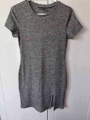 Shein mini dress ribbed gray with small slit, like new