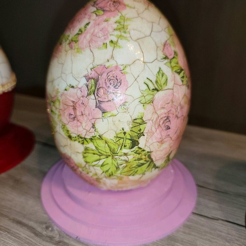 Spring Easter Ceramic Egg Decoupage new with pink base