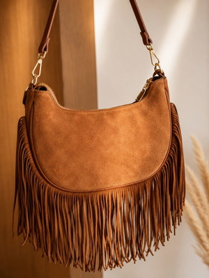 Women's Shoulder Bag New, Natural Suede, Genuine Leather, Brown